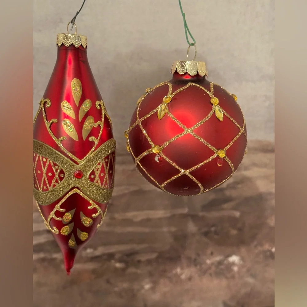 Vintage Lot 6 / Vintage RAUCH Red Gold Glitter Ornaments